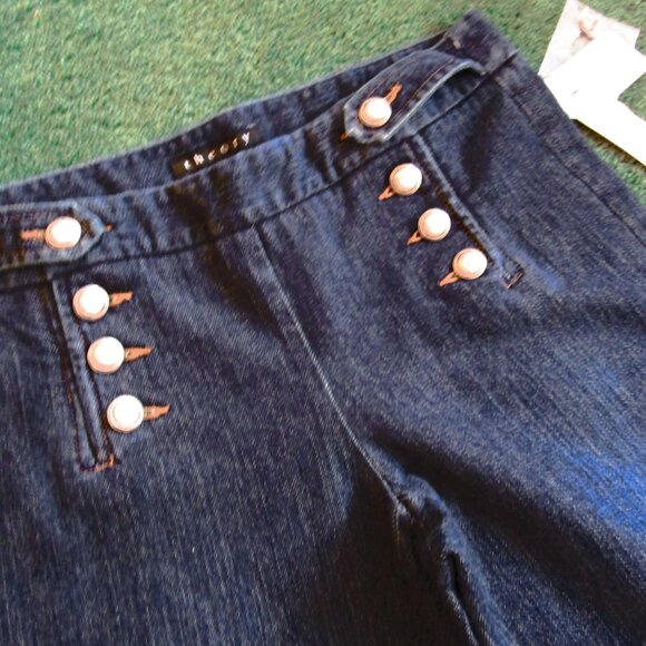 WOMEN'S THEORY JEANS-NEW-SIZE 6-INDIGO-BUTTONS on each SIDE -WIDE LEG - Picture 3 of 7